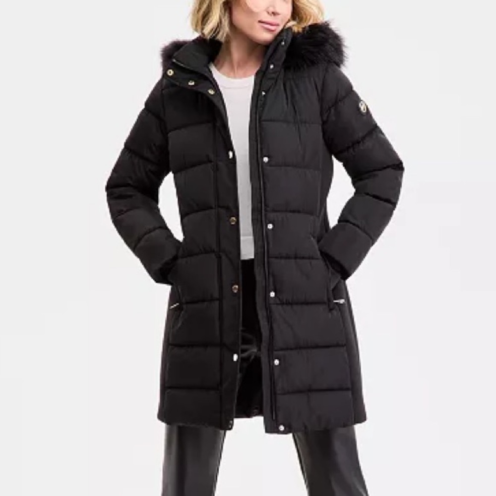 Michael Kors Faux-Fur-Trim Hooded Puffer Coat